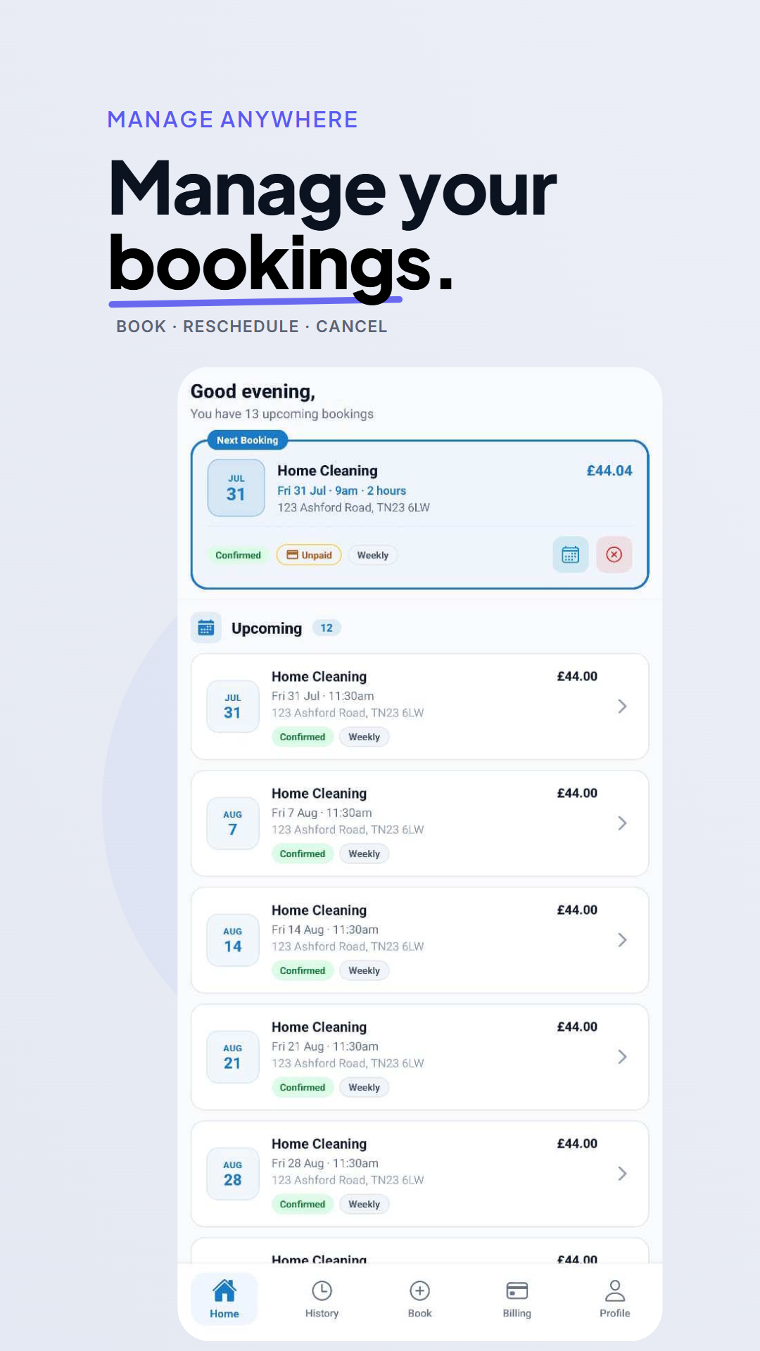 Manage your bookings in the Magic Cleaners app