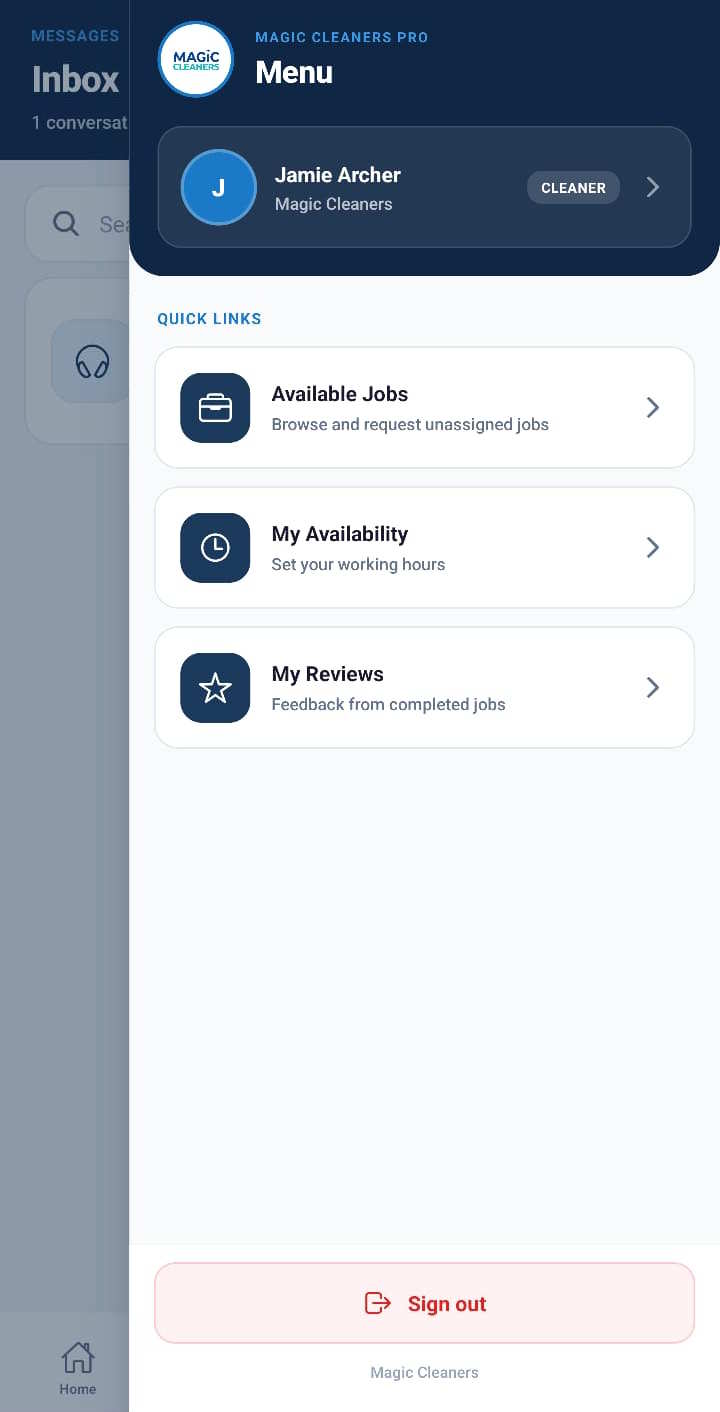 Account menu in Magic Cleaners Pro